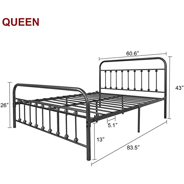 Black Metal Bed Frame Full Size with Headboard and Footboard Single Platform Mattress Base,Metal Tube and Iron-Art Bed(Full,Black) Full Black