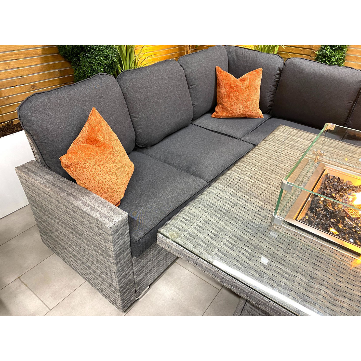 Chimes - Stone Grey Milan Compact Corner Dining Set with Firepit Table