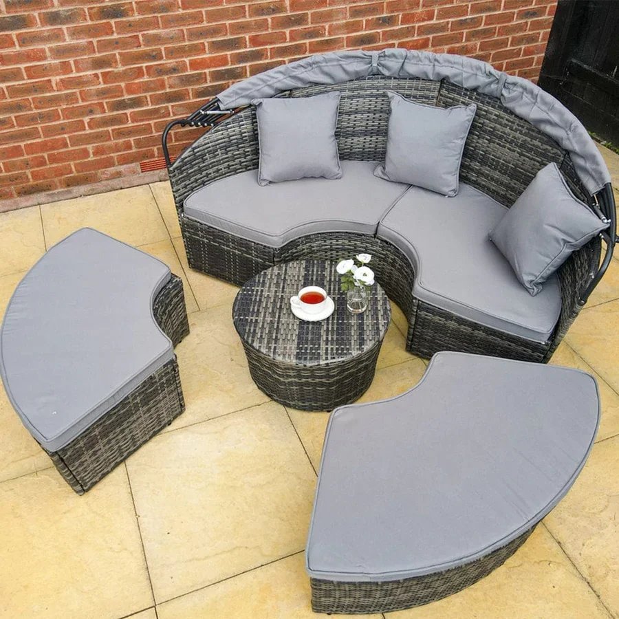 CAMROSE RATTAN GARDEN DAY BED IN GREY
