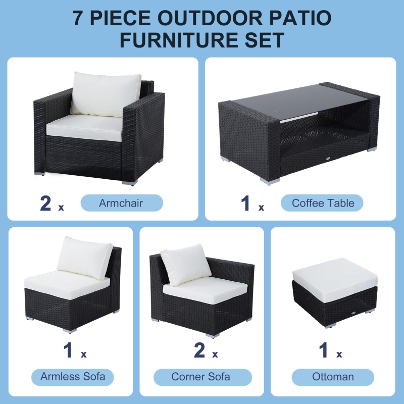 【Furniture】7Pc Rattan Set Outdoor Patio Furniture Sofa Table Sectional Wicker