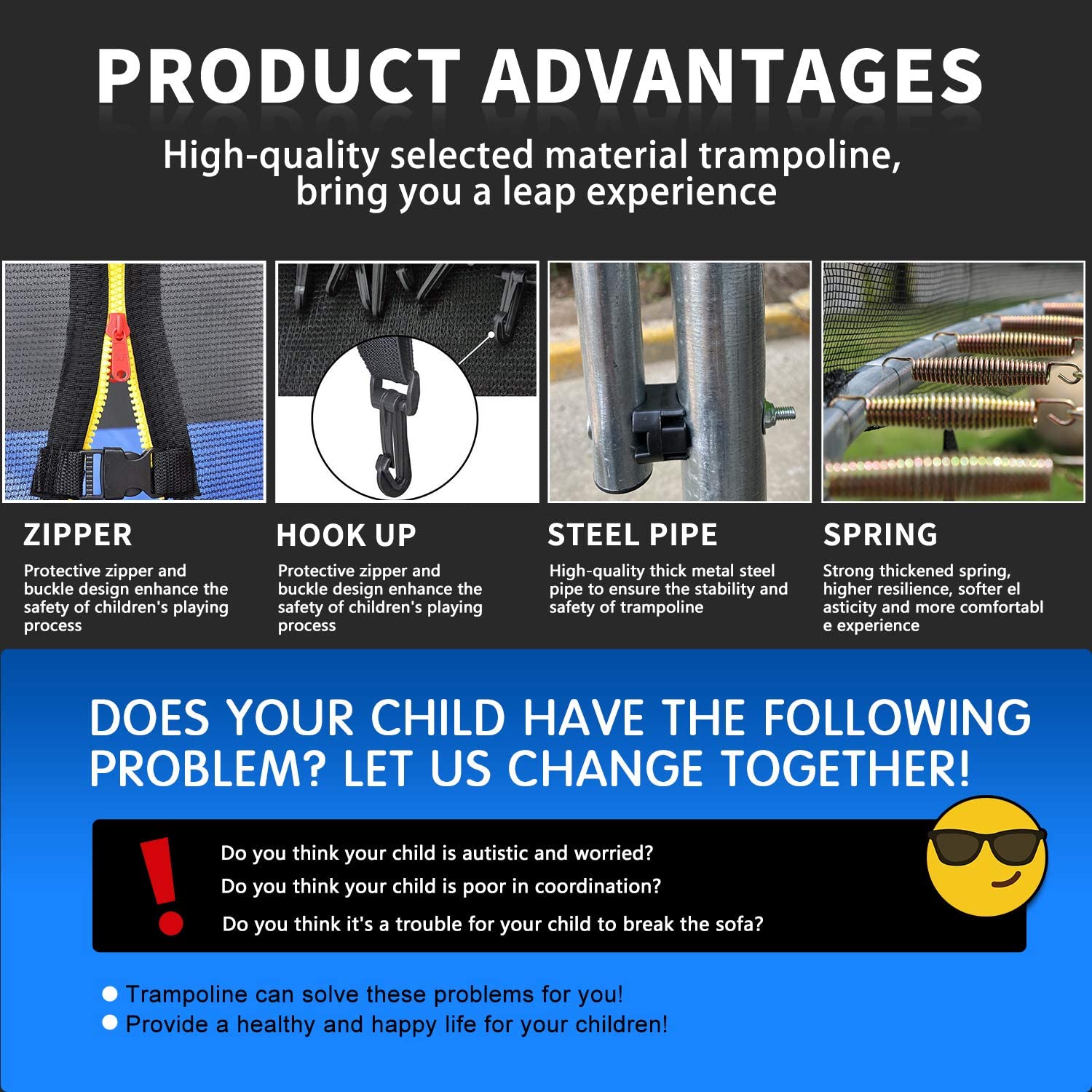 CalmMax Trampoline 12FT Jump Recreational Trampolines with Enclosure Net – ASTM Approved – Combo Bounce Outdoor Trampoline for Kids Family Happy Time