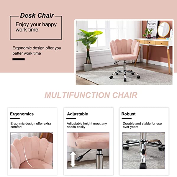 MTFY Modern Home Office Swivel Chair, Shell Desk Chair with Adjustable Height, Upholstered Ergonomic Computer Desk Chair Leisure Task Chair Accent Armchair for Office, Living Room,Bedroom (Beige)