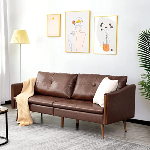 Vonanda Faux Leather Sofa Couch, Modern Tufted 3-Seater Sofa with Clean Lines and Upholstered Artificial Leather for Compact Living Space, Chestnut Brown 3-seater sofa Chestnut Brown