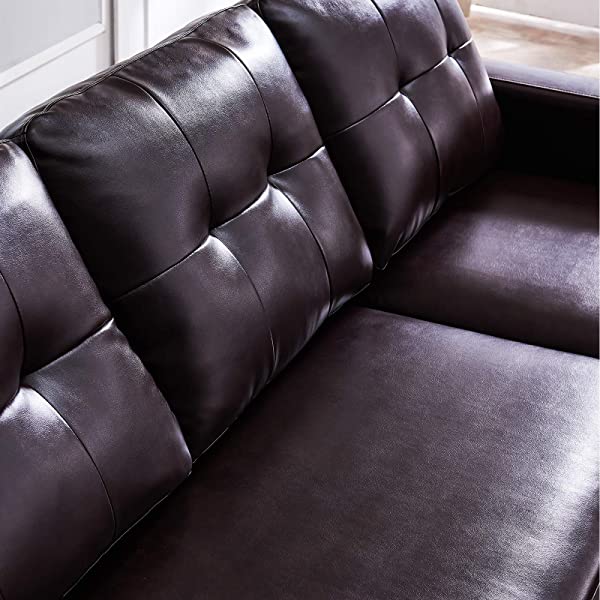HONBAY Convertible Sectional Sofa Couch, L Shaped Sofa Couch with Faux Leather Sectional for Small Apartment Brown