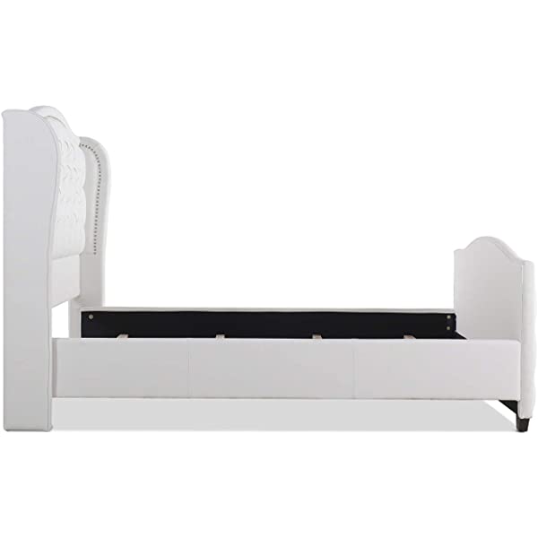 Jennifer Taylor Home Marcella Collection Queen Wingback Tufted Hand-Applied Nail Heads Upholstered Bed, Antique White Antique White Queen