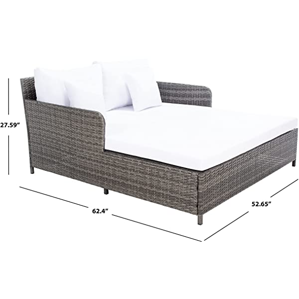 Safavieh Outdoor Collection Cadeo Brown Cushion Daybed PAT7500C, Grey/White