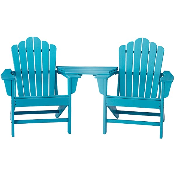 Ehomeline Classic Outdoor Adirondack Chairs with Connecting Plate Set of 3 for Garden Porch Patio Deck Backyard, Weather Resistant Accent Furniture, Blue