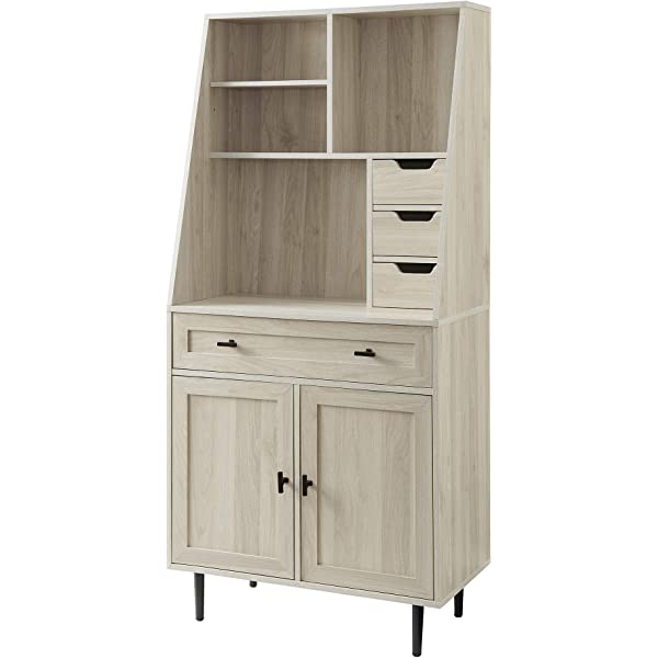 Walker Edison Secretary Hutch Wood Desk with Keyboard Drawer Bookshelf Storage Home Office Storage Cabinet, 64 Inch, Dark Walnut Dark Walnut Desk