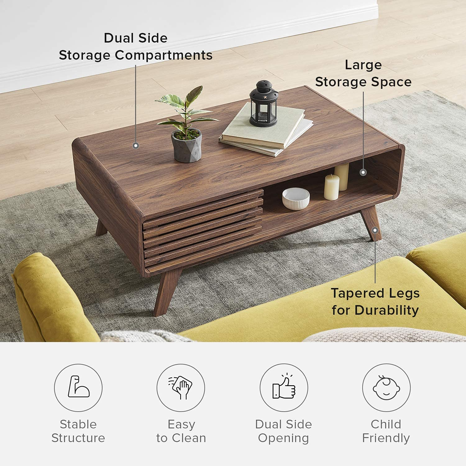 【Furniture】Ensley Mid Century Modern Coffee Table & Side Table Set (Coffee Table + 2 Side Table)