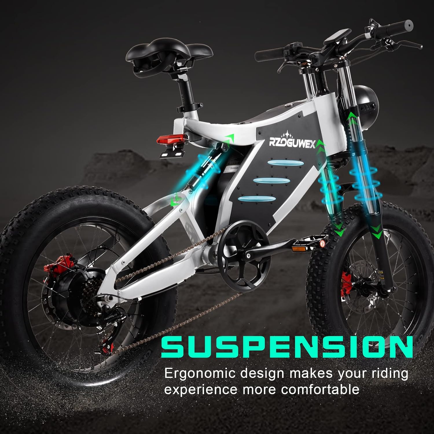 RZOGUWEX Electric Bicycle,20 Inch Off-Road EBIKE for Adults with 48V 25AH Detachable Lithium Ion Battery, 7 Speed Snow Bike with Dual Shock Absorbers and Brush-less Motor