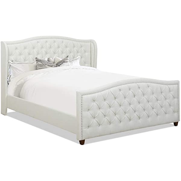 Jennifer Taylor Home Marcella Collection Queen Wingback Tufted Hand-Applied Nail Heads Upholstered Bed, Antique White Antique White Queen