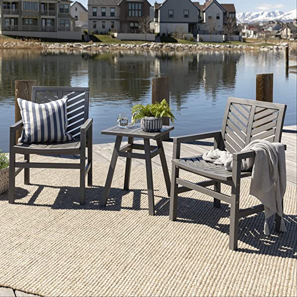 Walker Edison 5 Person Outdoor Wood Chevron Patio Furniture Dining Set Table Chairs Bench All Weather Backyard Conversation Garden Poolside Balcony, 4 Piece, Brown Brown 4 Piece Dining Set