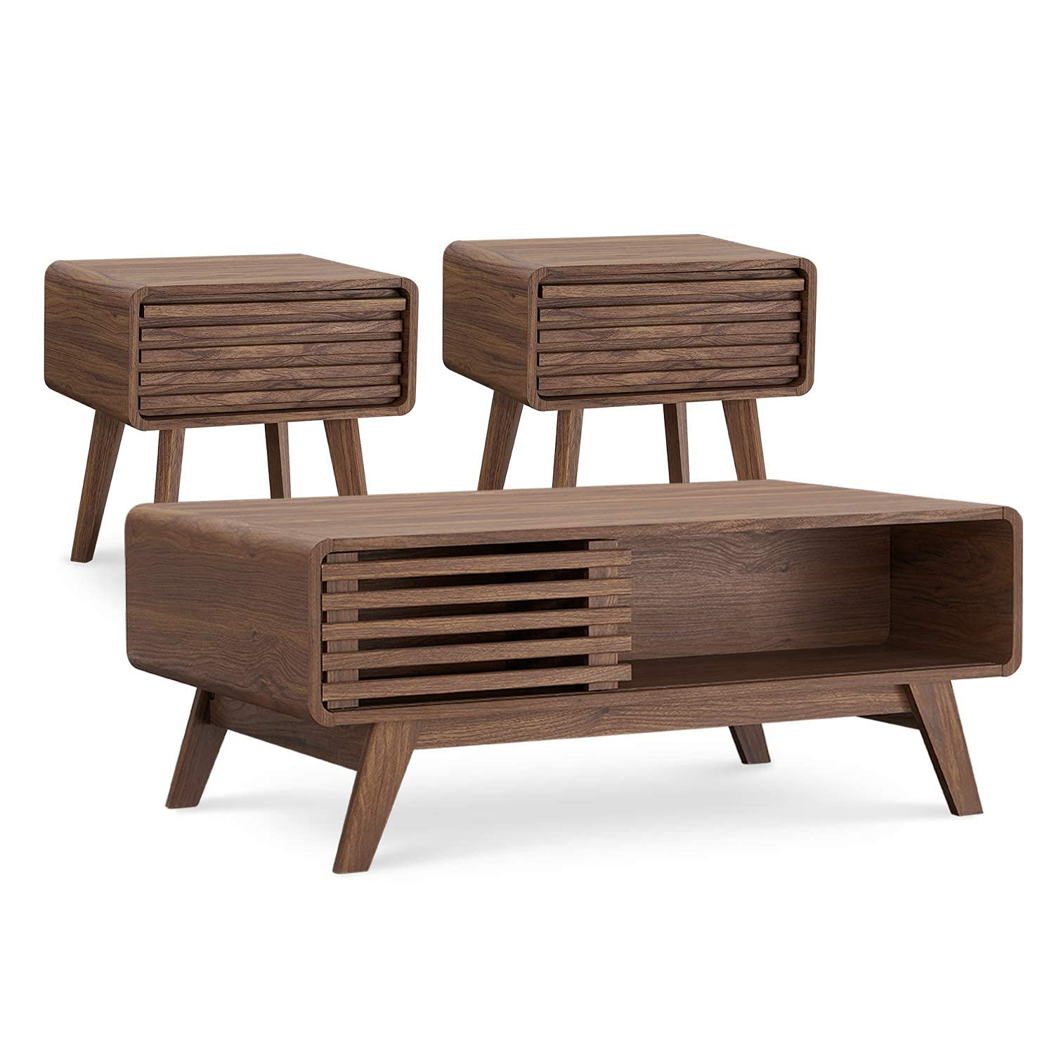 【Furniture】Ensley Mid Century Modern Coffee Table & Side Table Set (Coffee Table + 2 Side Table)