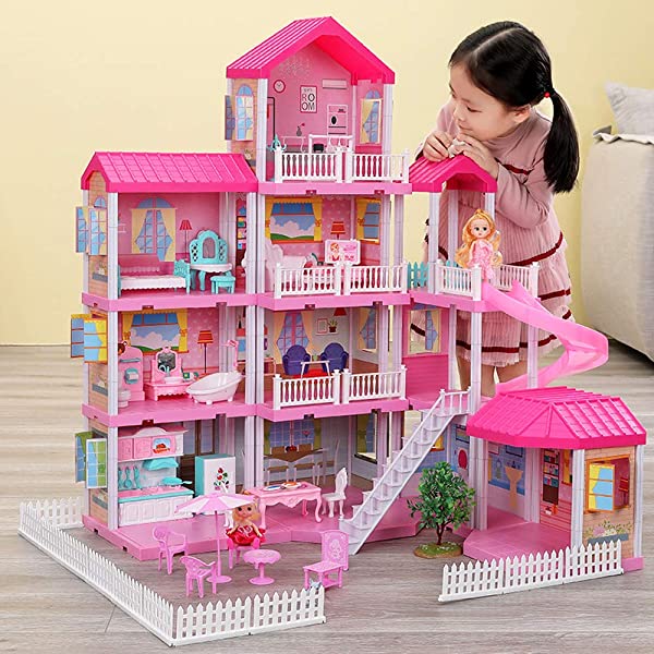 Dollhouse with Dollhouse Furniture and Dolls Dream Doll House for Little Girls 5 Year Olds 1:12 Scale for Kids Pretend Play Doll House Toy Playset Perfect Toddler Girls and Kids' Toy with Accessories dolls villa