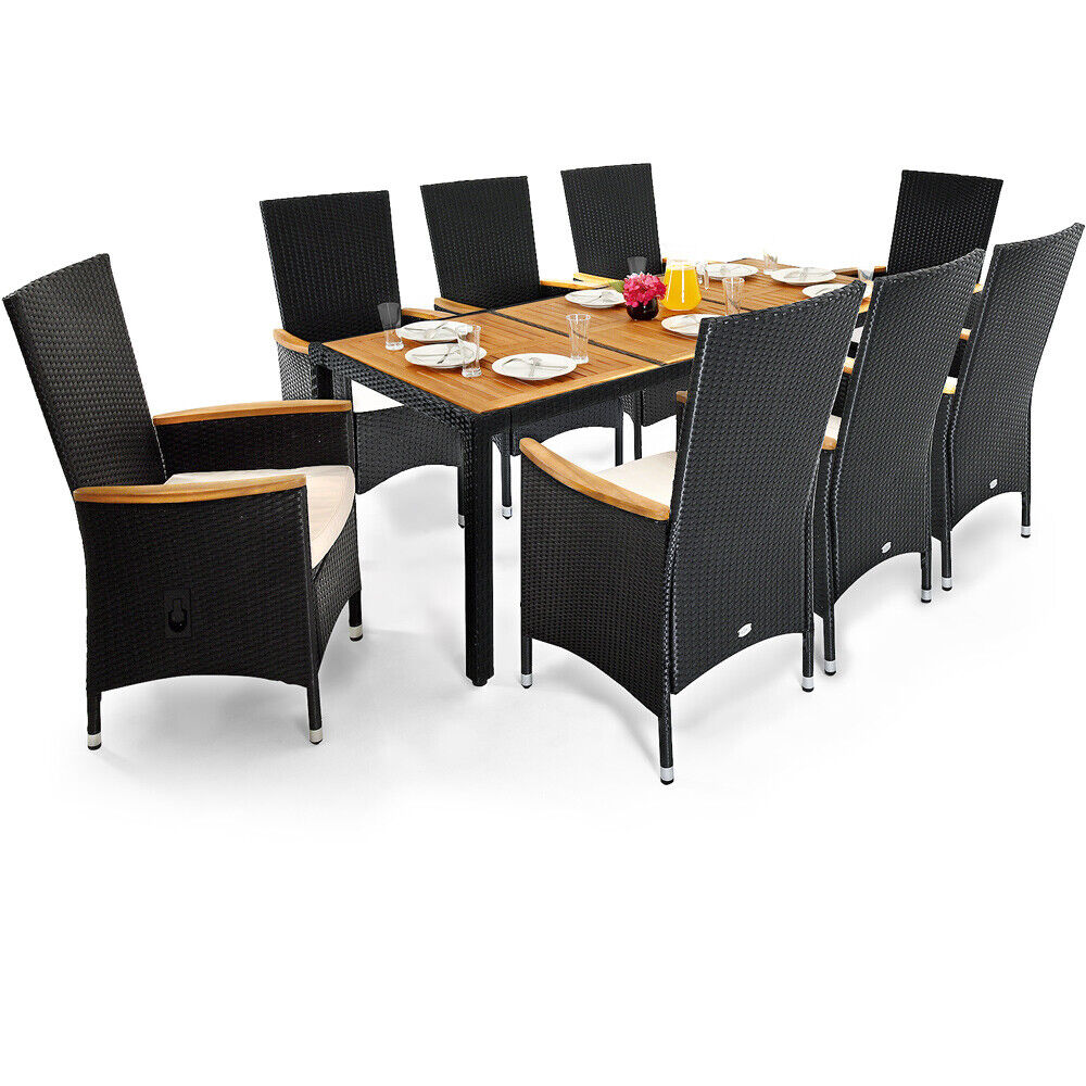 【Home&Garden】Salon de jardin en polyrotin Ensemble de jardin 8 personnes table et chaises