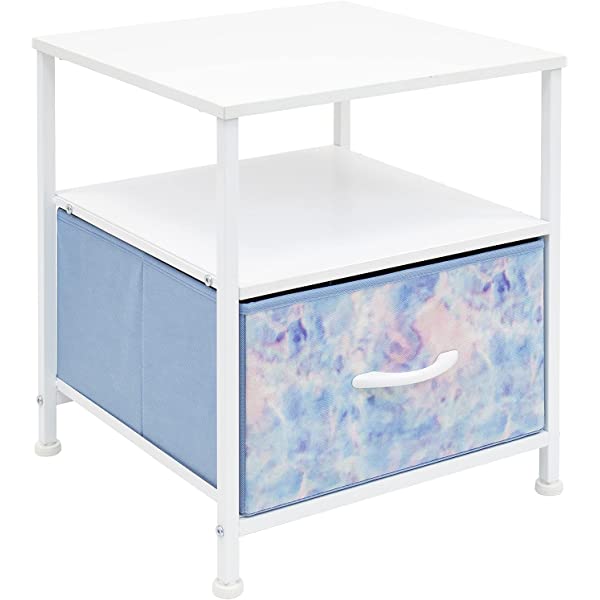 Sorbus Nightstand 1-Drawer Shelf Storage- Bedside Furniture & Accent End Table Chest for Home, Bedroom, Office, College Dorm, Steel Frame, Wood Top, Easy Pull Fabric Bins (Rustic Wood)