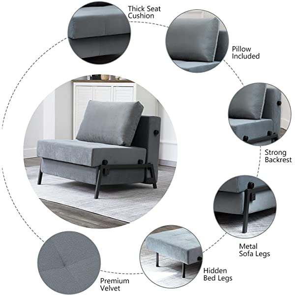 Vonanda Sofa Bed, Folding Velvet Sleeper Sofa, Modern Sleeper Chair Bed with Hidden Legs and Sturdy Frame for Small Living Space, Velvet Hunter Green