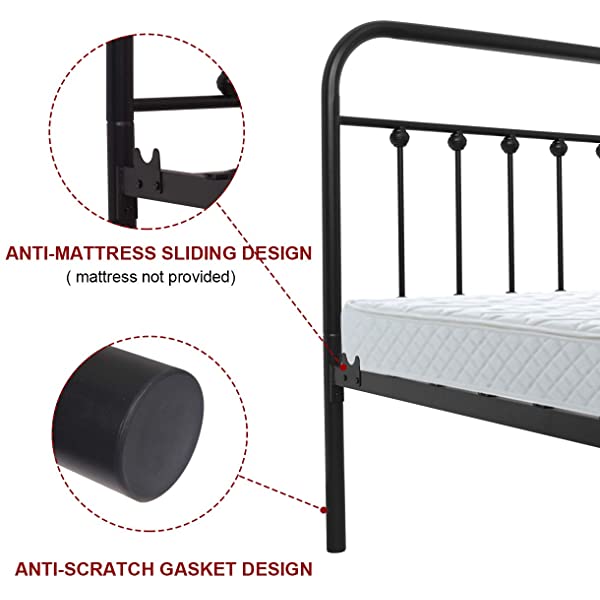 Black Metal Bed Frame Full Size with Headboard and Footboard Single Platform Mattress Base,Metal Tube and Iron-Art Bed(Full,Black) Full Black