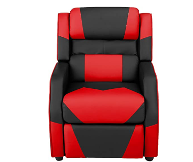 Amazon Basics Kids/Youth Gaming Recliner with Headrest and Back Pillow, 3+ Age Group, Black and Red