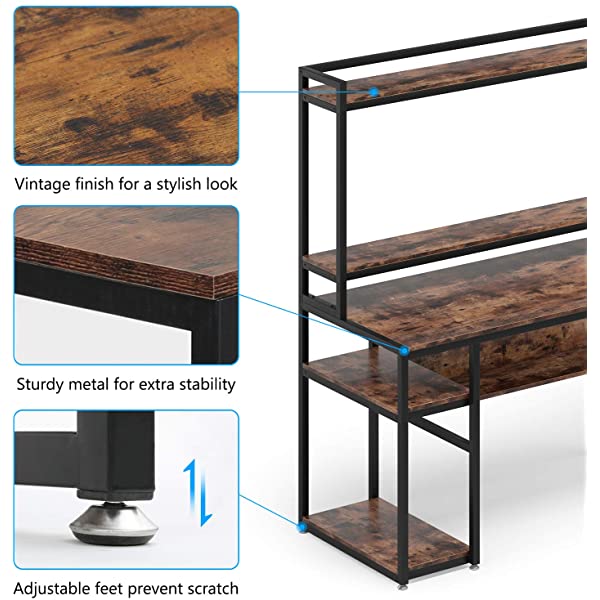 Tribesigns Computer Desk with Hutch and Shelves, 47 Inches Home Office Desk with Bookshelves and CPU Stand, Writing Desk PC Study Table Workstation for Small Spaces (Rustic Brown)