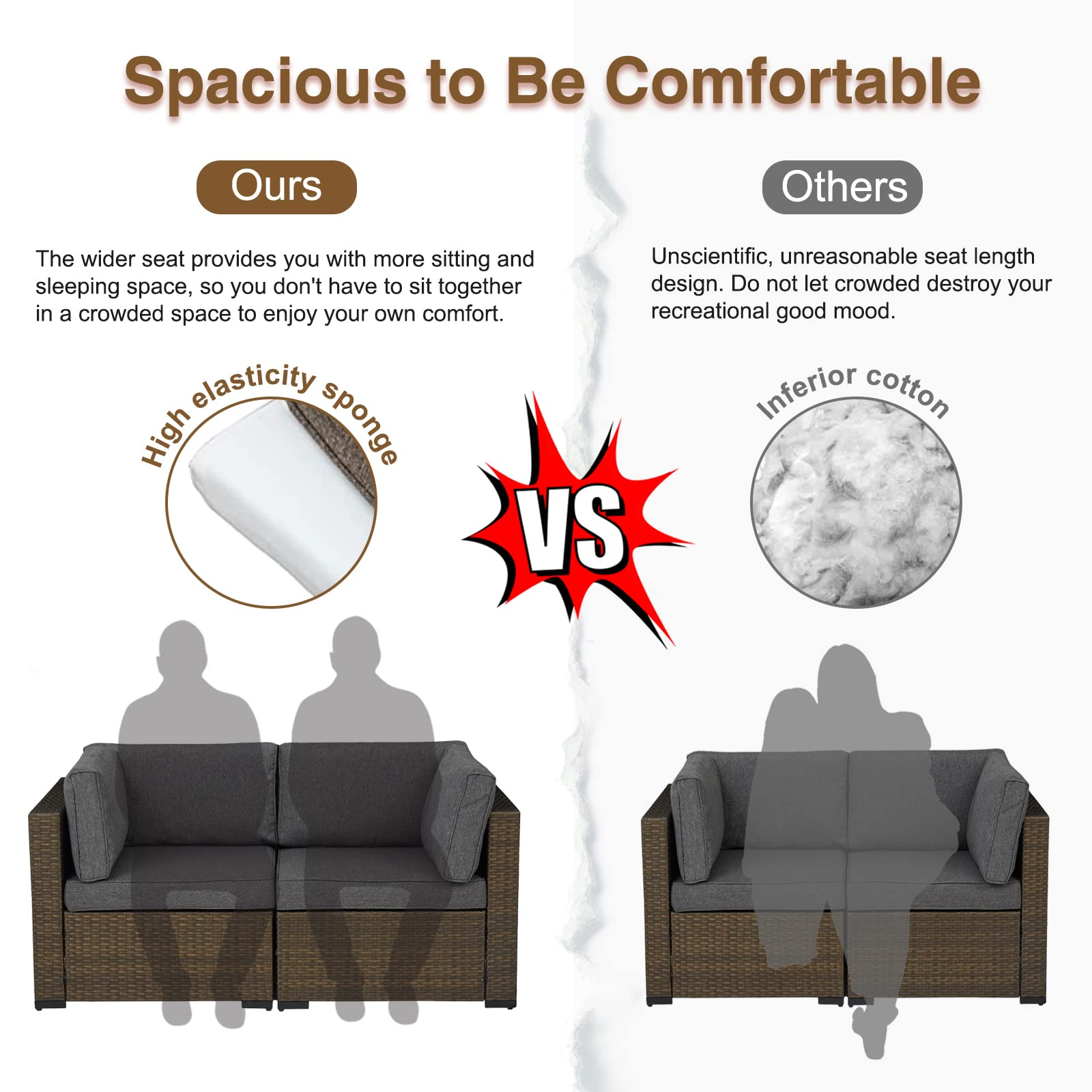 【Furniture】Outdoor Furniture Set, 7 Pcs Sectional Patio Furniture, PE Rattan Coversation Sofa Set