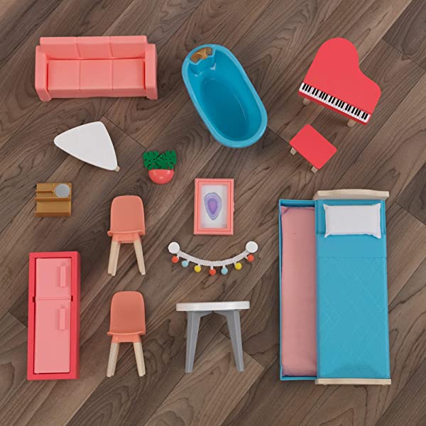 KidKraft Designed by Me™: Magnetic Makeover Wooden Dollhouse with Magnets, Fabric Wallpapers and 10 Pieces of Furniture, Gift for Ages 3+ Modern