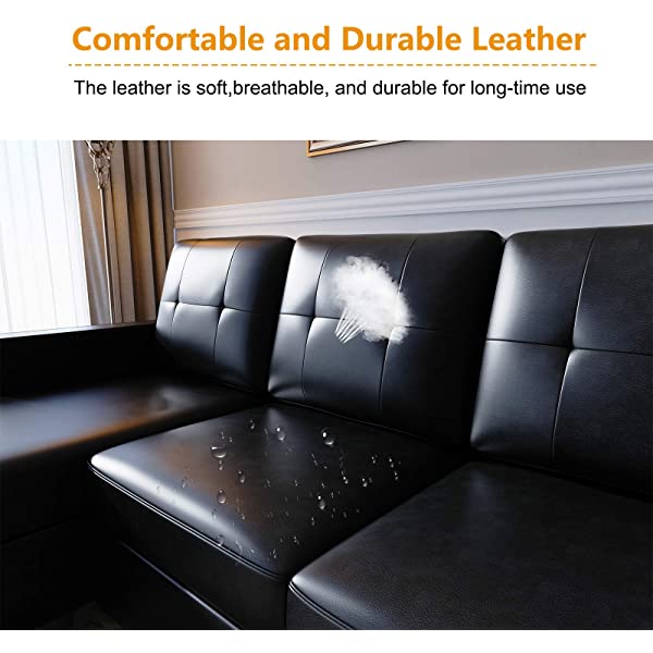 HONBAY Convertible Sectional Sofa Couch, L Shaped Sofa Couch with Faux Leather Sectional for Small Apartment Brown