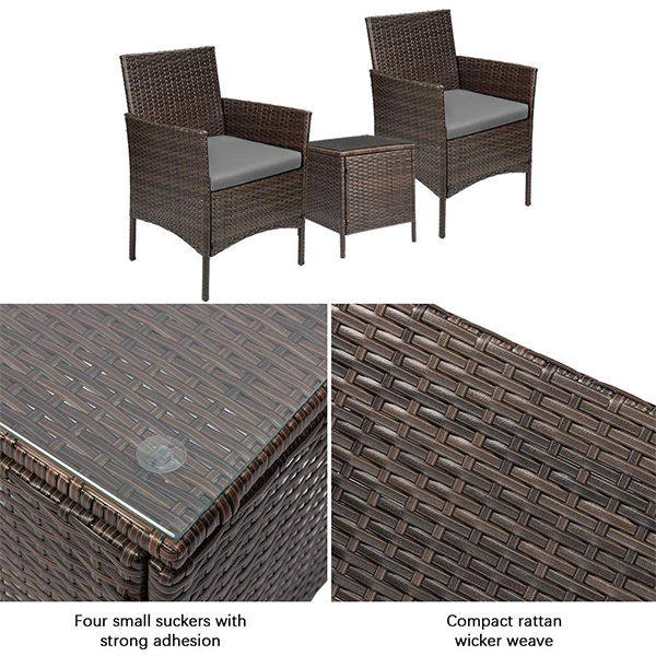 Devoko Patio Furniture Set 3-piece PE Rattan Wicker Chair with Dining Table Outdoor Garden Furniture Se