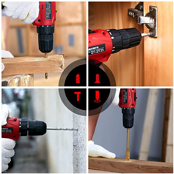 Dedeo Tool Set with Drill, 108Pcs Cordless Drill Household Power Tools Set with 16.8V Lithium Driver Claw Hammer Wrenches Pliers DIY Accessories Tool Kit Medium