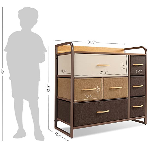 CubiCubi Dresser Organizer with 7 Drawer, Furniture Storage Tower Unit for Bedroom Hallway Entryway Closets, Dresser Clothes Storage with Sturdy Steel Frame Wood Top, Chocolate