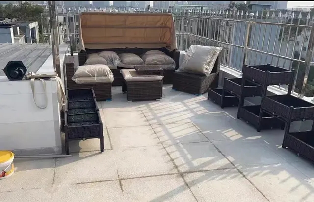 【Home&Garden】Outdoor rattan sofa courtyard open-air canopy shade waterproof bed coffee table rattan furnitur