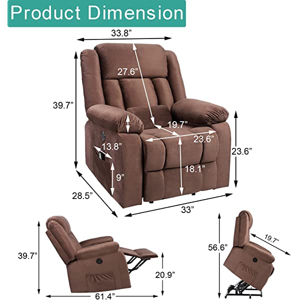 BINGTOO Power Lift Recliner Chair with Massage and Heat, Electric Fabric Vibration Massage Sofa for Elderly/Adult for Living Room, Lounge Sofa with Remote Control & USB, Velvet Blue