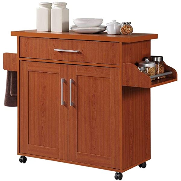 Hodedah Kitchen Island with Spice Rack, Towel Rack & Drawer, Black with Beech Top Black-beech
