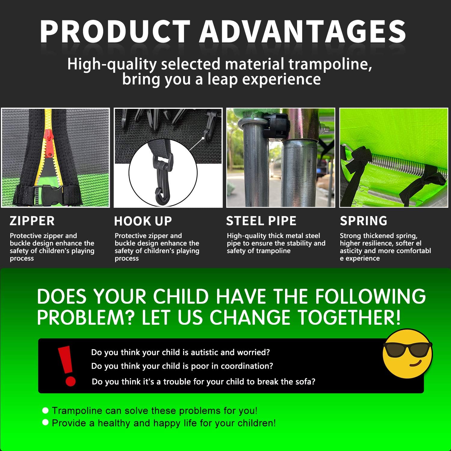 CalmMax Trampoline 12FT 14FT 15FT 16FT Jump Recreational Trampolines with Enclosure Net - ASTM Approved- Combo Bounce Outdoor Trampoline for Kids Family Happy Time