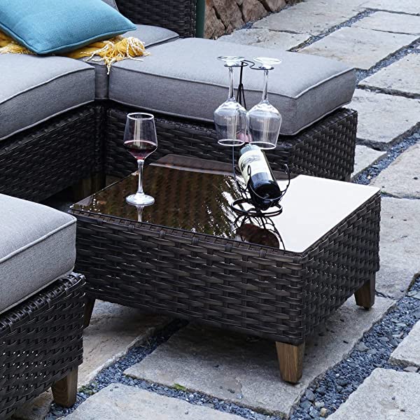 Grand Patio Patio Furniture Coffee Table Outdoor Side Table Glass Black