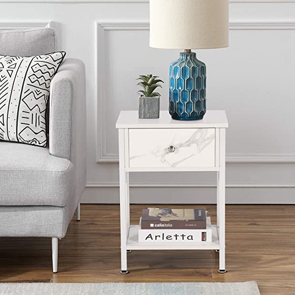 VECELO Modern Versatile Nightstands X-Design Side End Table Night Stand Storage Shelf with Bin Drawer for Living Room Bedroom, Brown+Black Brown+black Modern