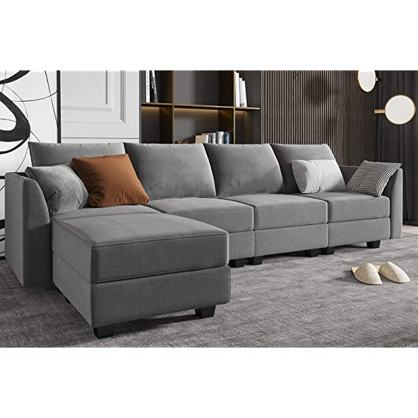 HONBAY Convertible Sectional Sofa U Shaped Couch with Reversible Chaise Modular Oversized Couch Sectional Sofa with Ottomans, Aqua Blue U Shape Sofa-1 Blue
