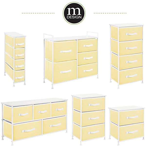 mDesign Storage Dresser End/Side Table Night Stand Furniture Unit - Small Standing Organizer for Bedroom, Office, Living Room, and Closet - 2 Drawer Removable Fabric Bins - Gray/White Grey