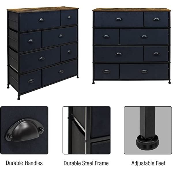 Sorbus Dresser with 8 Drawers - Furniture Storage Chest Tower Unit for Bedroom, Hallway, Closet, Office Organization - Steel Frame, Wood Top, Easy Pull Fabric Bins (Black)