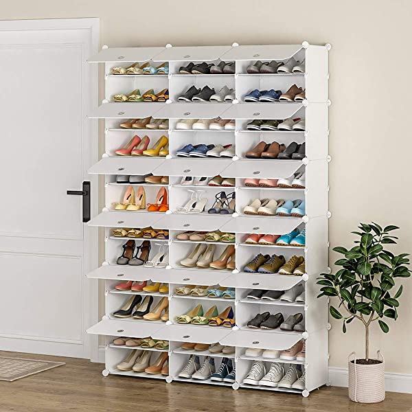 KOUSI Portable Shoe Rack Organizer 24 Pair Tower Shelf Storage Cabinet Stand Expandable for Heels, Boots, Slippers, 6 Tier White 32