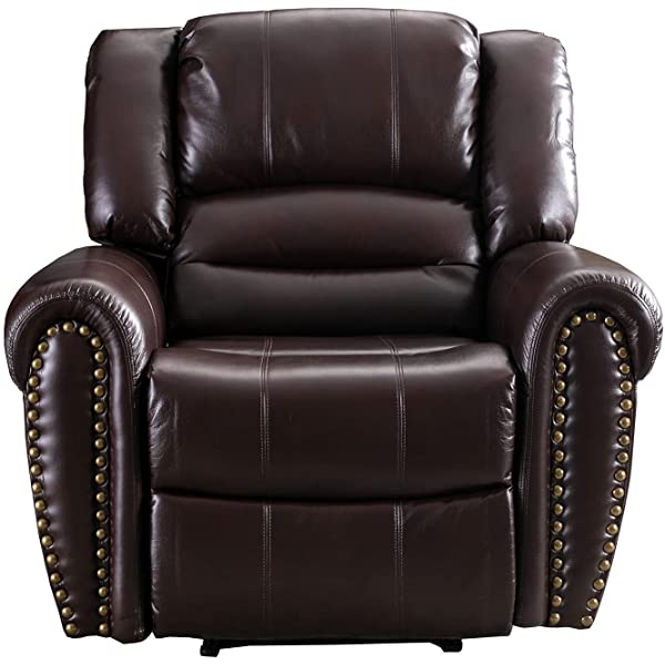 CANMOV Leather Recliner Chair, Classic and Traditional Manual Recliner Chair with Comfortable Arms and Back Single Sofa for Living Room, Nut Brown