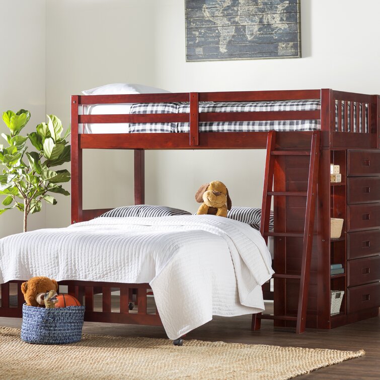 【Furniture】Giancola Twin Over Full 6 Drawer Solid Wood L-Shaped Bunk Beds with Bookcase by Viv + Rae