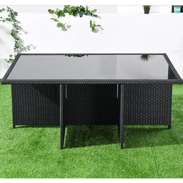 7-Piece Rattan Dining Set Outdoor Conversation Set with Glass-Top Rectangle Table and 6 Barrel Chair Cushion Included