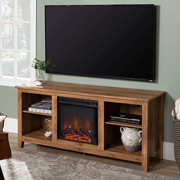 Walker Edison Wren Classic 4 Cubby TV Stand for TVs up to 65 Inches, 58 Inch, Black Black 58 InchTV Stand