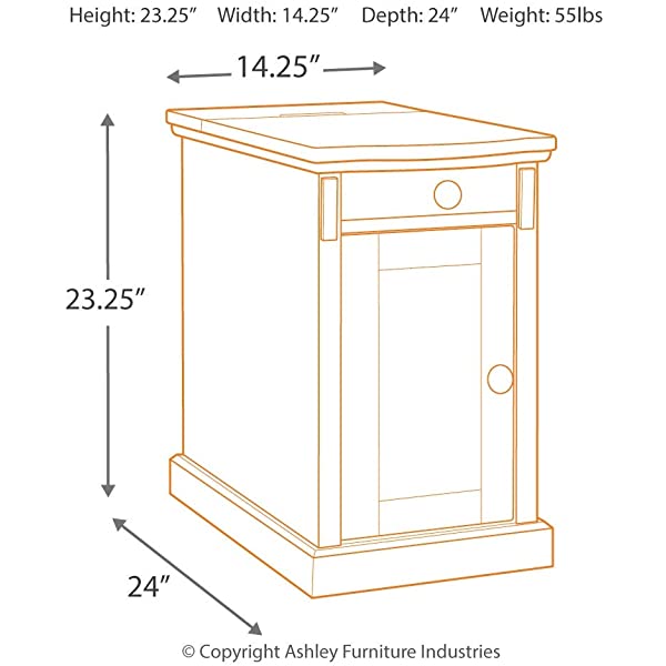 Signature Design by Ashley Tyler Creek Rustic Chair Side End Table with Pull-Out Tray & USB Ports, Brown Blackish Brown Table