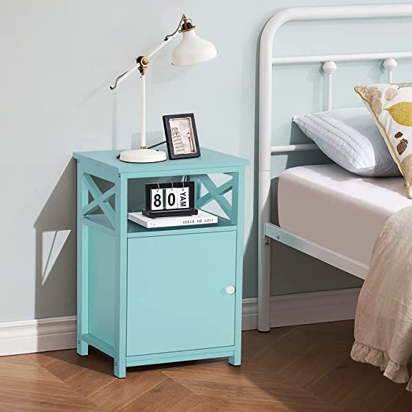 VECELO Modern Versatile Nightstands X-Design Side End Table Night Stand Storage Shelf with Bin Drawer for Living Room Bedroom, Brown+Black Brown+black Modern