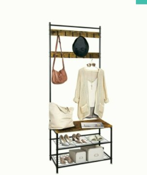 HOFLERA Coat Rack, Hall Tree with Shoe Bench for Entryway, Industrial Accent Furniture with Steel F