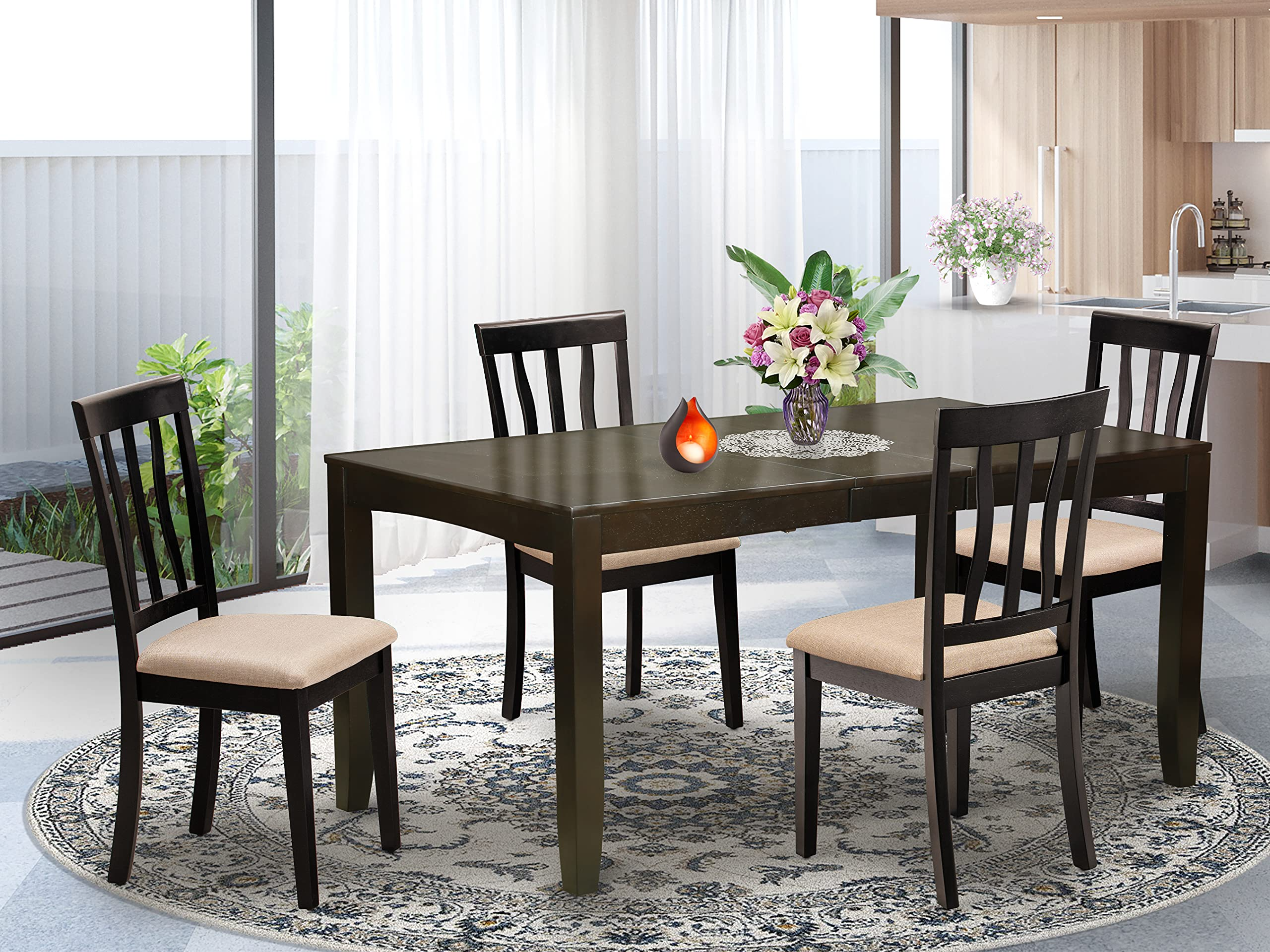 【Furniture】5-PC Kitchen Table Set - Kitchen Dining Table with Rectangular Top - 4 Dining Room Chairs