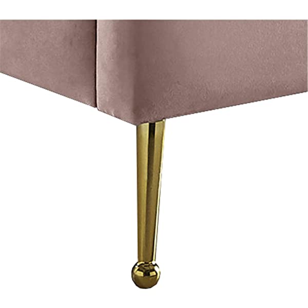 Meridian Furniture Lily Collection Modern | Contemporary Velvet Upholstered Bed with Deep Channel Tufting and Custom Gold Steel Legs, Queen, Cream Cream Queen