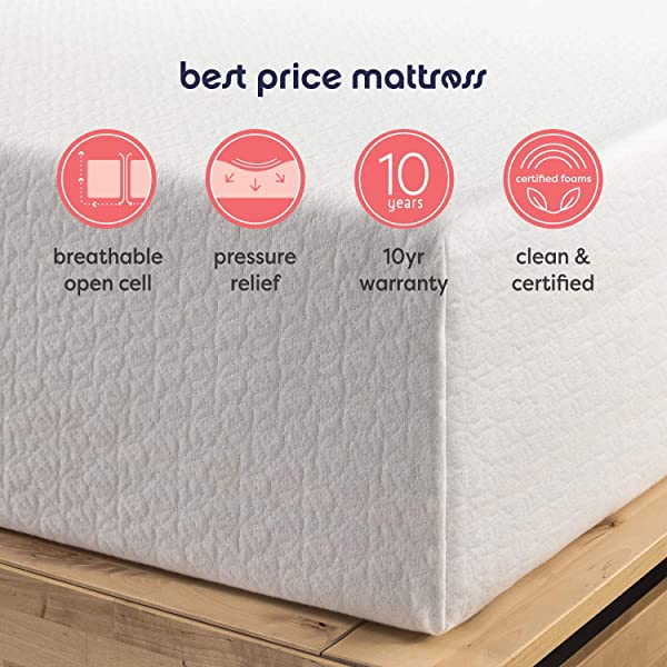 Best Price Mattress 10 Inch Memory Foam Mattress, Calming Green Tea Infusion, Pressure Relieving, Bed-in-a-Box, CertiPUR-US Certified, Full Full 10